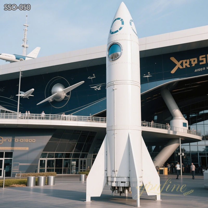 outdoor Modern White Metal Rocket Sculpture