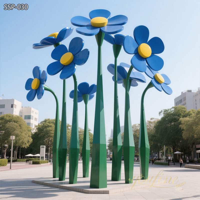 modern Oversized Blue Outdoor Metal Flower Sculptures