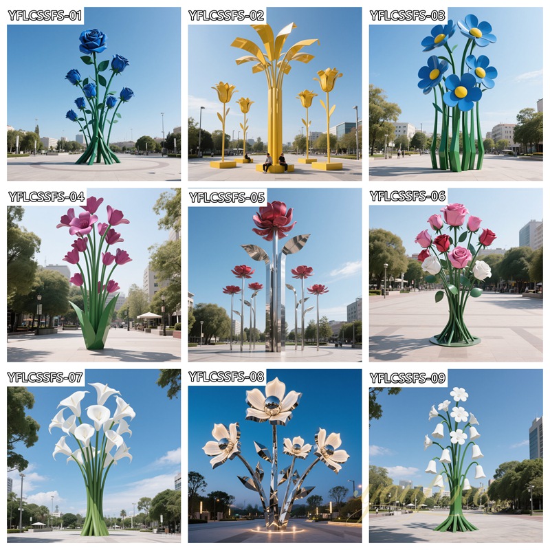 some Oversized Metal Flower Sculptures