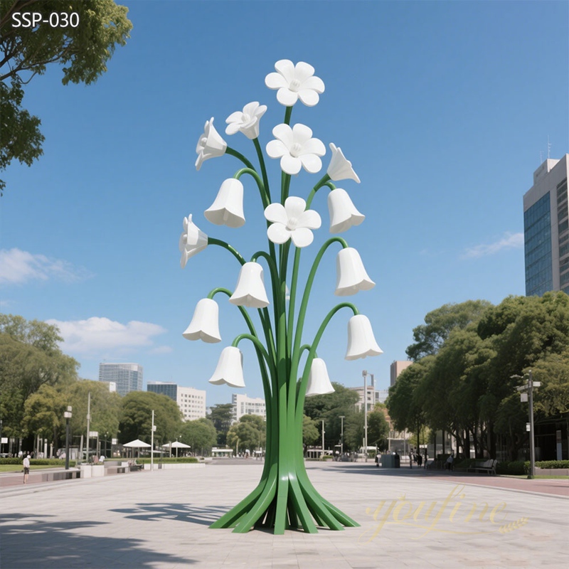 square decor Oversized Outdoor Metal White Flower Sculptures