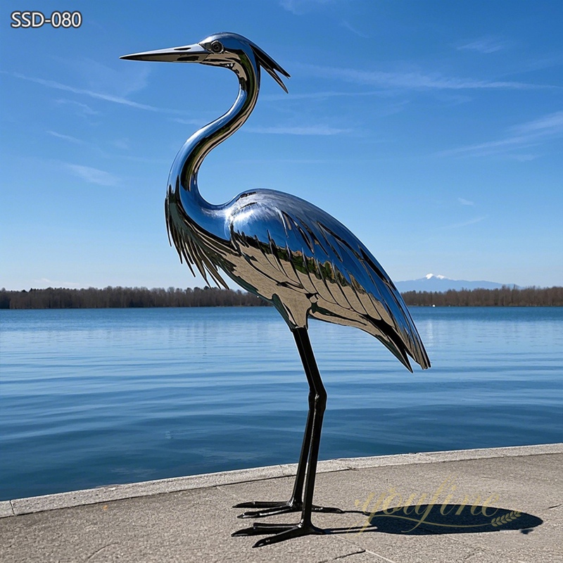 life size Stainless Steel Blue Heron Metal Yard Art Sculpture for water feature