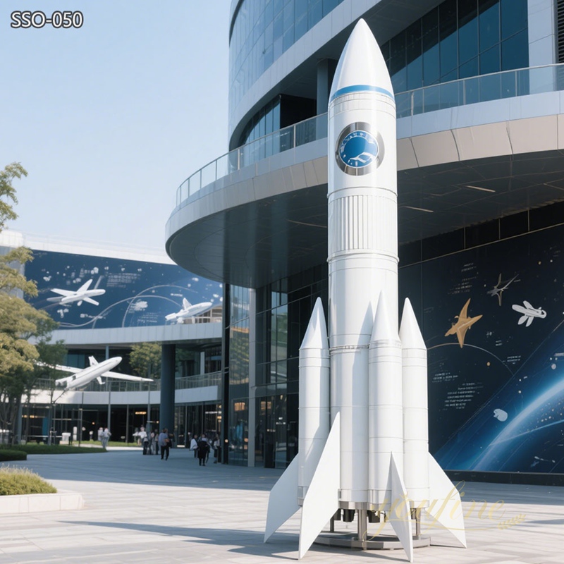 large White Metal Rocket Sculpture