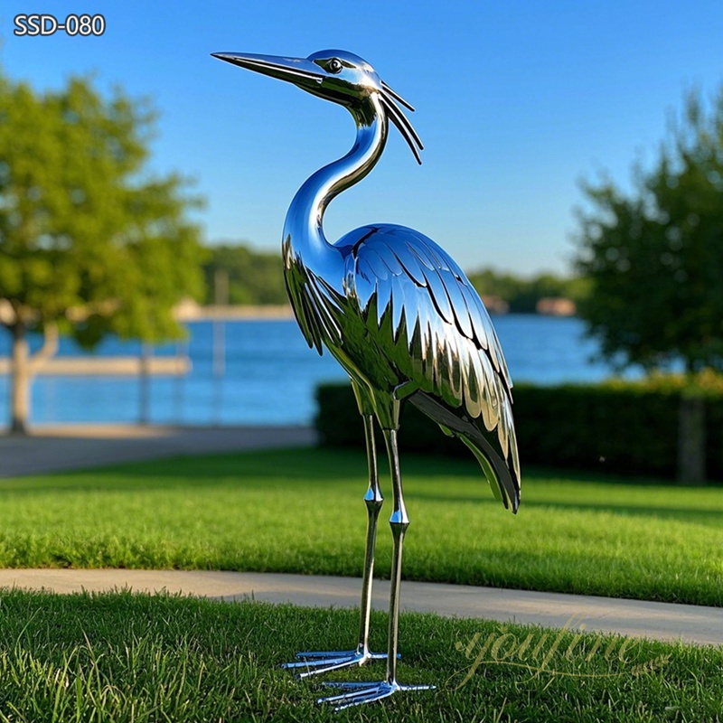 life size lawn Stainless Steel Blue Heron Metal Yard Art Sculpture