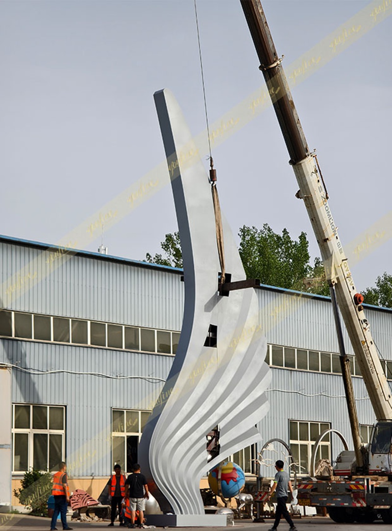 stainless steel modern Futuristic Giant Wing Sculpture