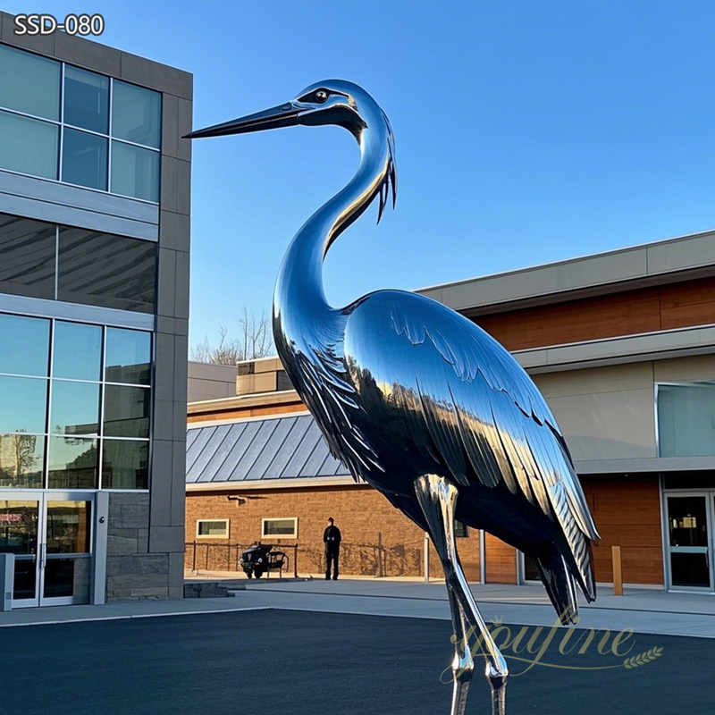 large outdoor Stainless Steel Blue Heron Metal Yard Art Sculpture