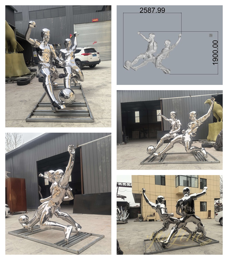 modern stainless steel football player sculpture
