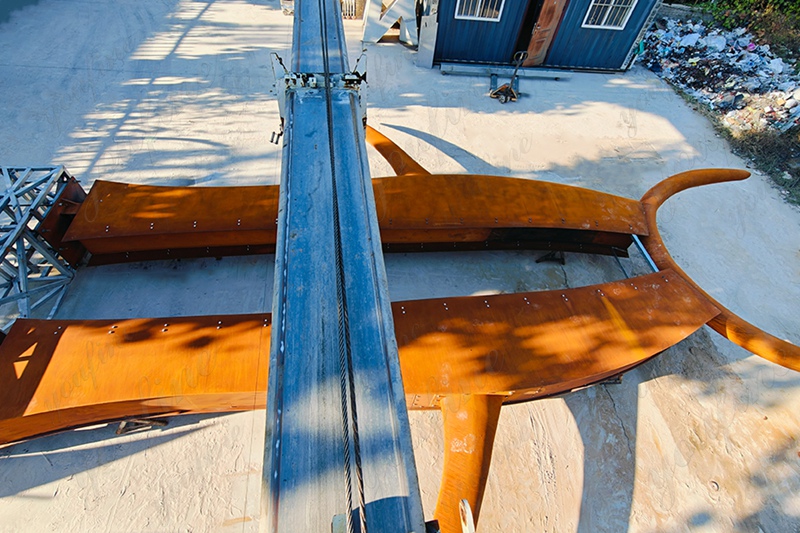 test installation of Honoring Waitaha People corten steel sculpture project in New Zealand