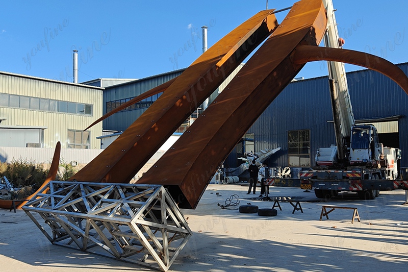 test installation of Honoring Waitaha People corten steel sculpture project in New Zealand