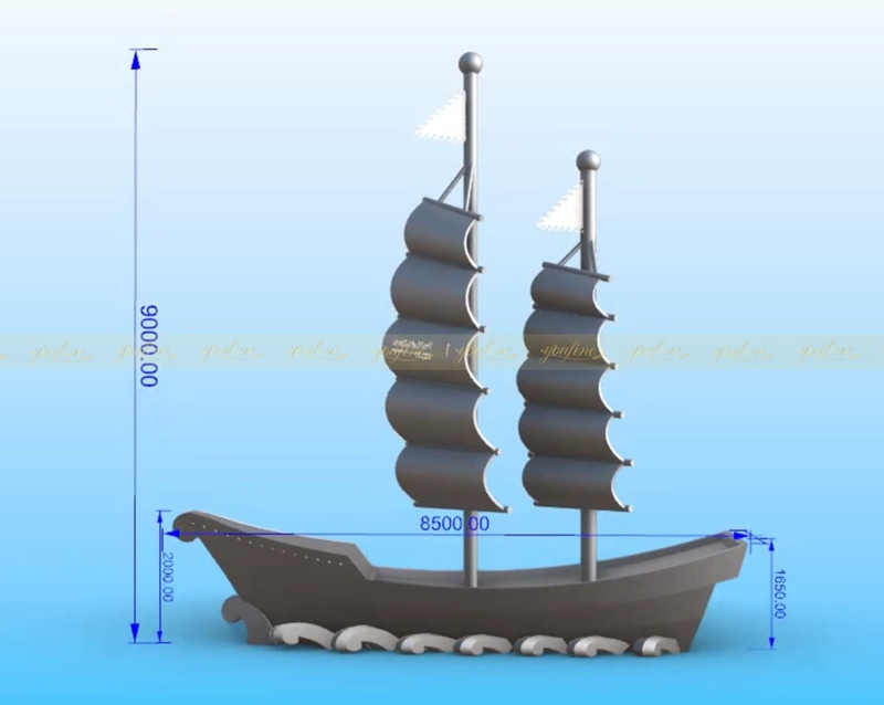 Stainless Steel Huge Sailing Ship Sculpture Project for Roundabout - - 5 youfine 3D drawing of stainless steel sail sculpture