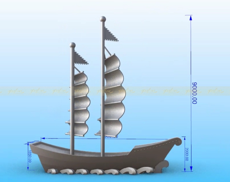 Stainless Steel Huge Sailing Ship Sculpture Project for Roundabout - - 3 youfine 3D drawing of stainless steel sail sculpture