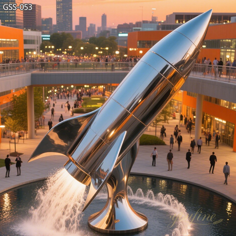 Commercial Plazas Stainless Steel Rocket Fountain Sculpture GSS-053