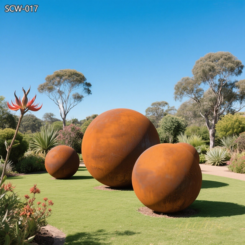 large Corten Steel Sphere for Outdoor Landscapes