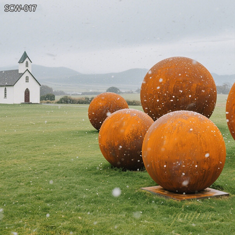 large Corten Steel Sphere sculpture for lawn
