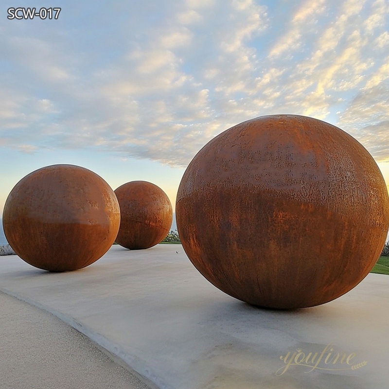 large Corten Steel ball sculpture for outdoor