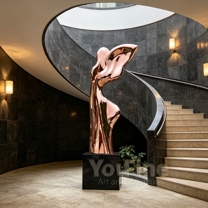 Custom Rose Gold Abstract Stainless Steel Sculpture for hotel