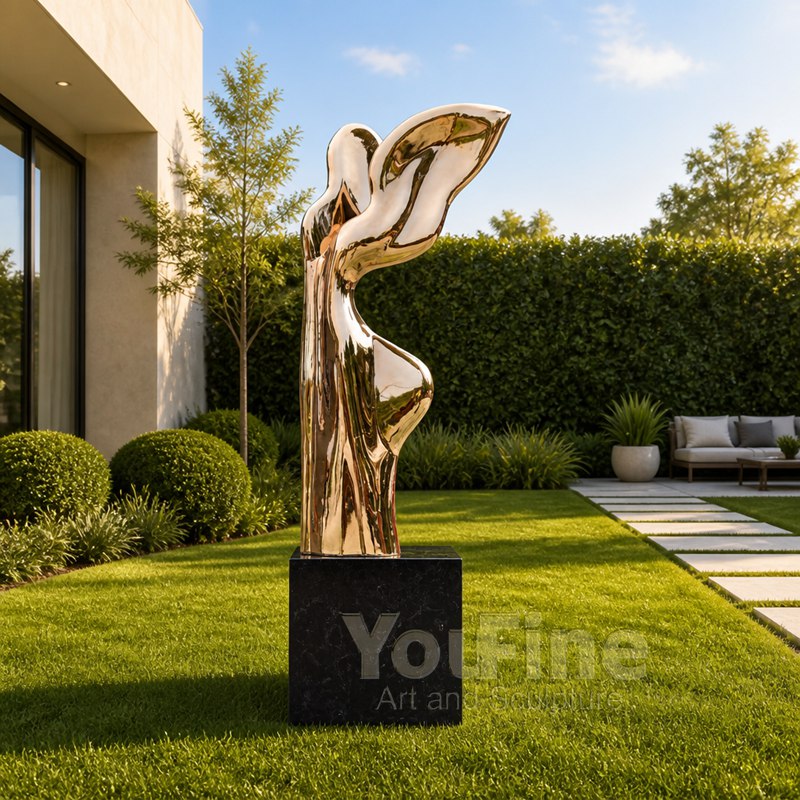 Custom Rose Gold Abstract Stainless Steel Sculpture for garden