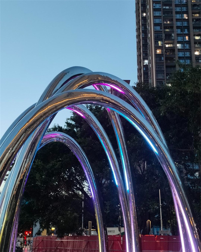stainless steel Interactive LED Half Ring Light Arch Sculpture for Nightscape
