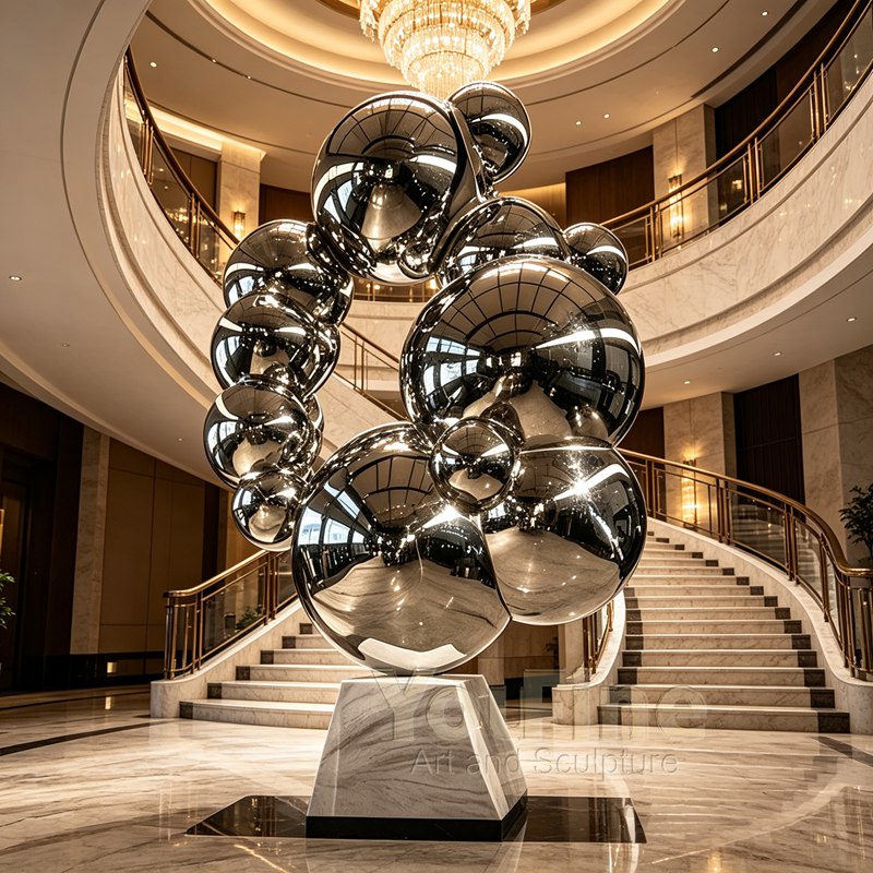 Mirror Polished Stainless Steel Bubble Ball Large Scale Sculpture