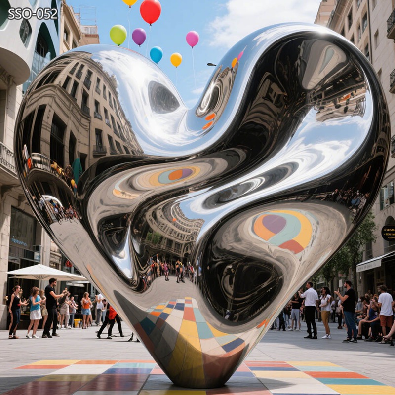public Mirror-Polished Stainless Steel Heart Sculpture