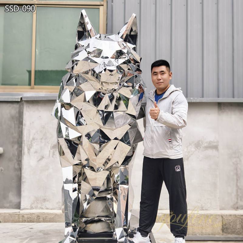 large Modern Geometric Art Metal Wolf Sculpture