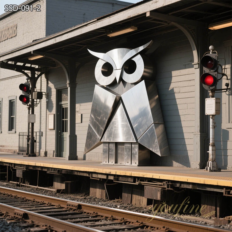Modern WALL Outdoor Art stainless steel Owl Sculptures