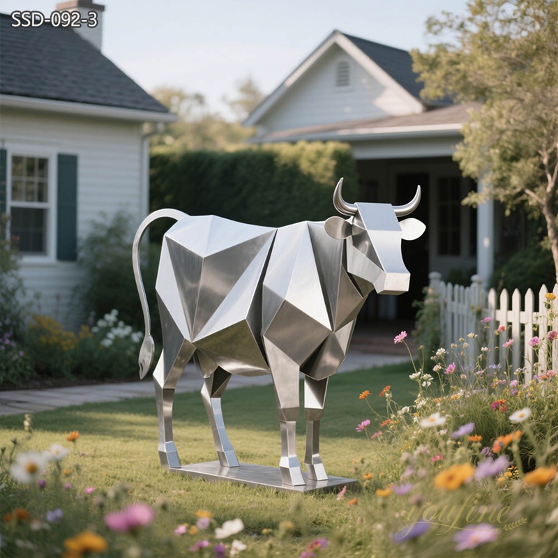 garden Modern geometric Metal Cow Sculpture for Farms
