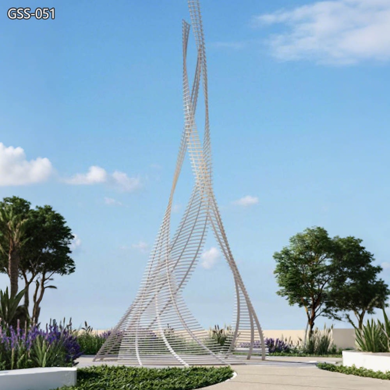 Modern Stainless Steel Abstract Rotating Line Sculpture GSS-051 - Landmark Sculpture - 1