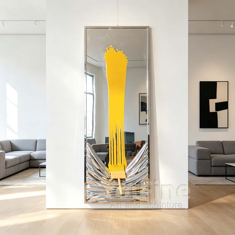 Shiny Yellow Splash Polished Stainless Steel Sculpture