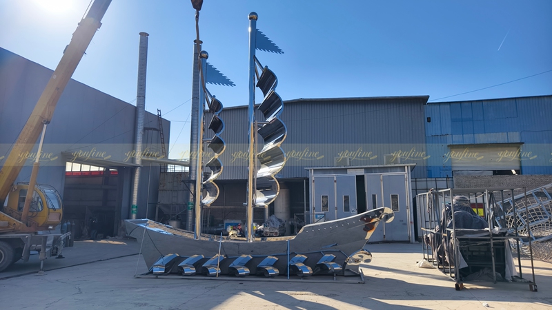 Stainless Steel Huge Sailing Ship Sculpture Project for Roundabout - - 12 mirror polished Stainless Steel Huge Sail Sculpture Project for Roundabout