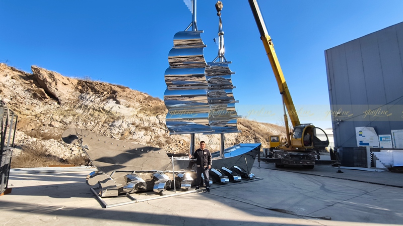 Stainless Steel Huge Sailing Ship Sculpture Project for Roundabout - - 13 mirror polished Stainless Steel Huge Sail Sculpture Project for Roundabout