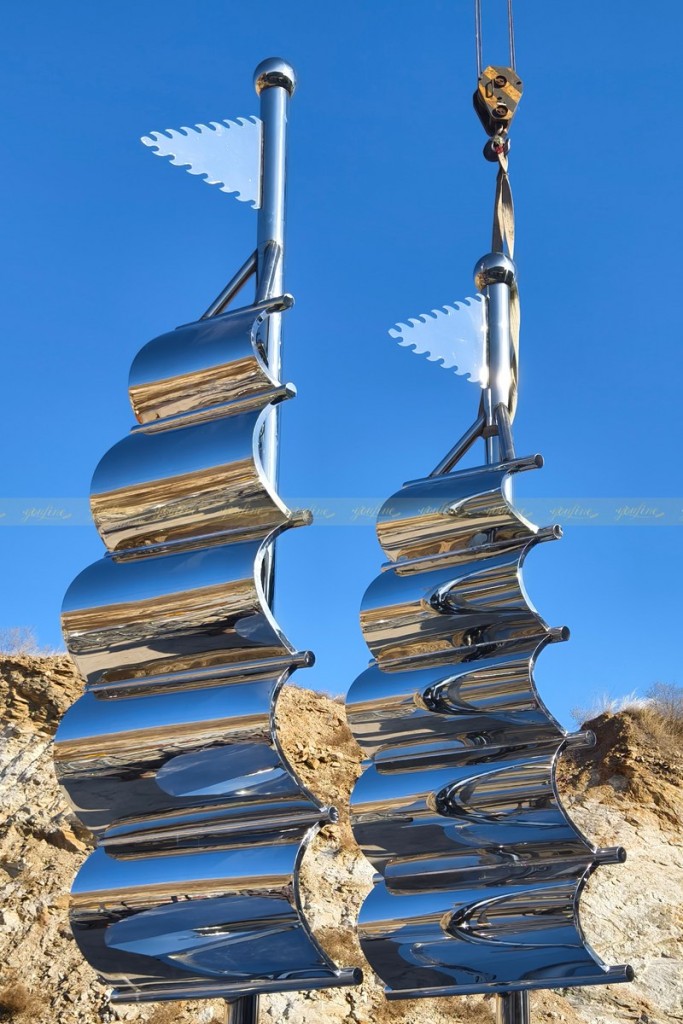 Stainless Steel Huge Sailing Ship Sculpture Project for Roundabout - - 14 mirror polished Stainless Steel Huge Sail Sculpture Project for Roundabout