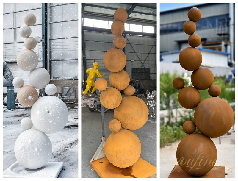 youfine corten steel ball sculpture column