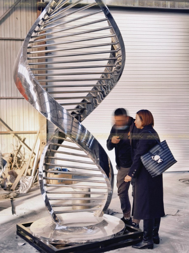Stainless Steel Huge Sailing Ship Sculpture Project for Roundabout - - 1 customer visit youfine stainless steel sculpture factory