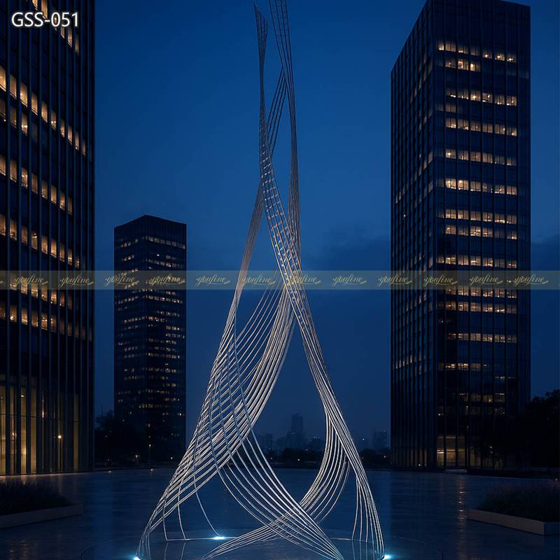 Modern Stainless Steel Abstract Rotating Line Sculpture GSS-051 - Landmark Sculpture - 4