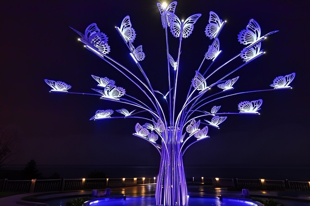 Stainless Steel Butterfly Sculpture Project for North American Seaside - - 1 large outdoor lighting stainless steel butterfly sculpture for seaside