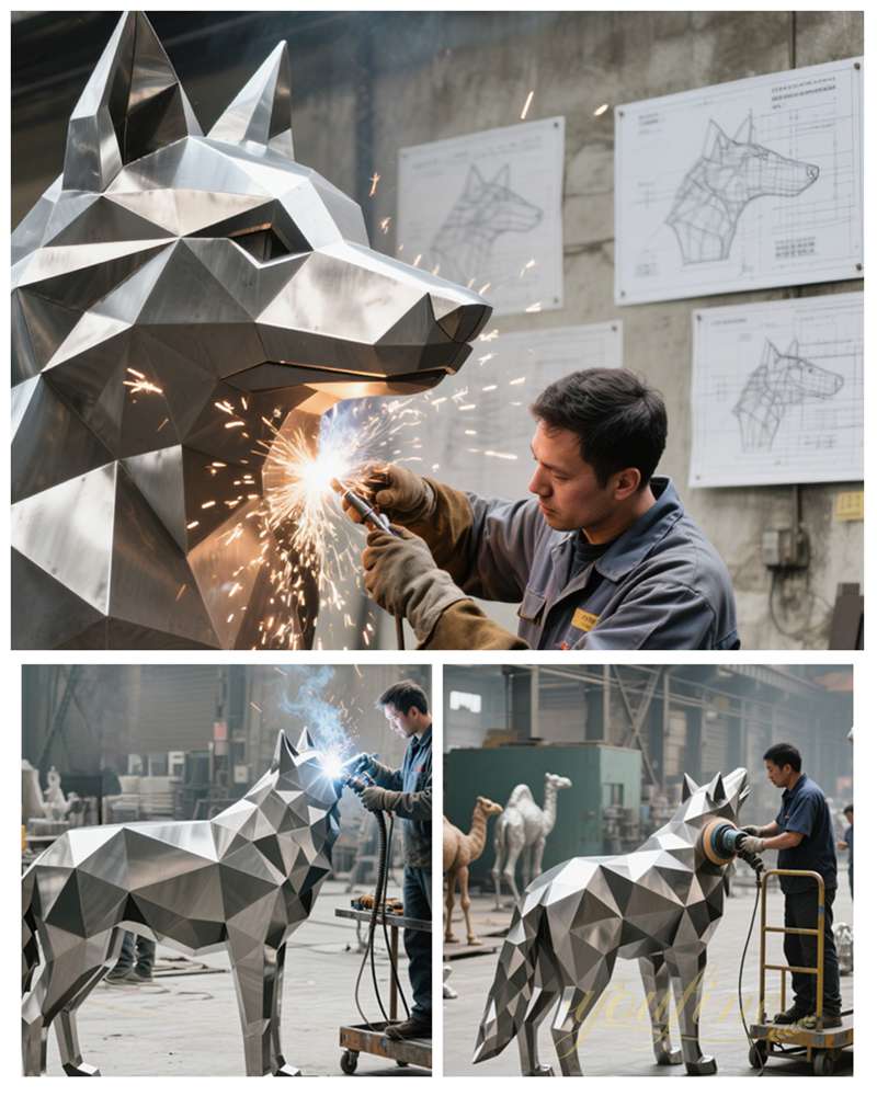youfine produce stainless steel wolf sculpture
