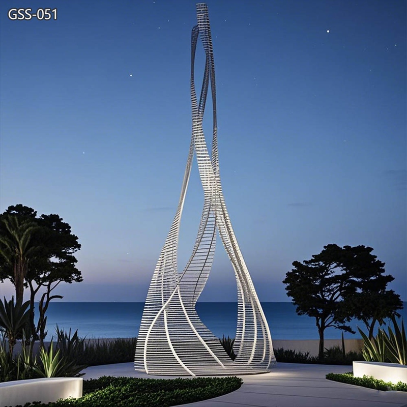 Modern Stainless Steel Abstract Rotating Line Sculpture GSS-051 - Landmark Sculpture - 2