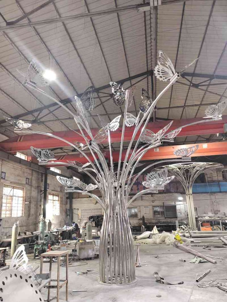 large stainless steel butterfly sculpture in youfine factory
