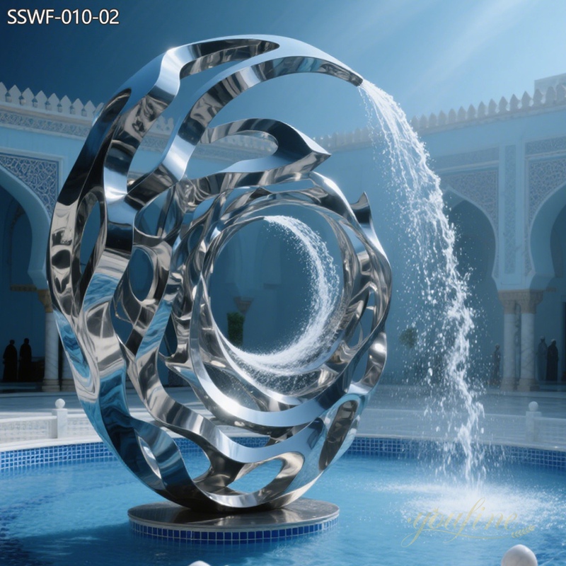 large Abstract Ribbon Stainless Steel Sculpture Fountain