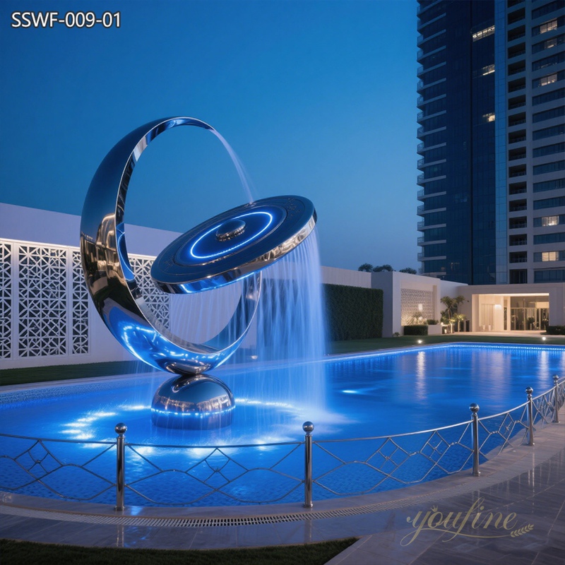 large Modern Ring Stainless Steel Sculpture Fountain