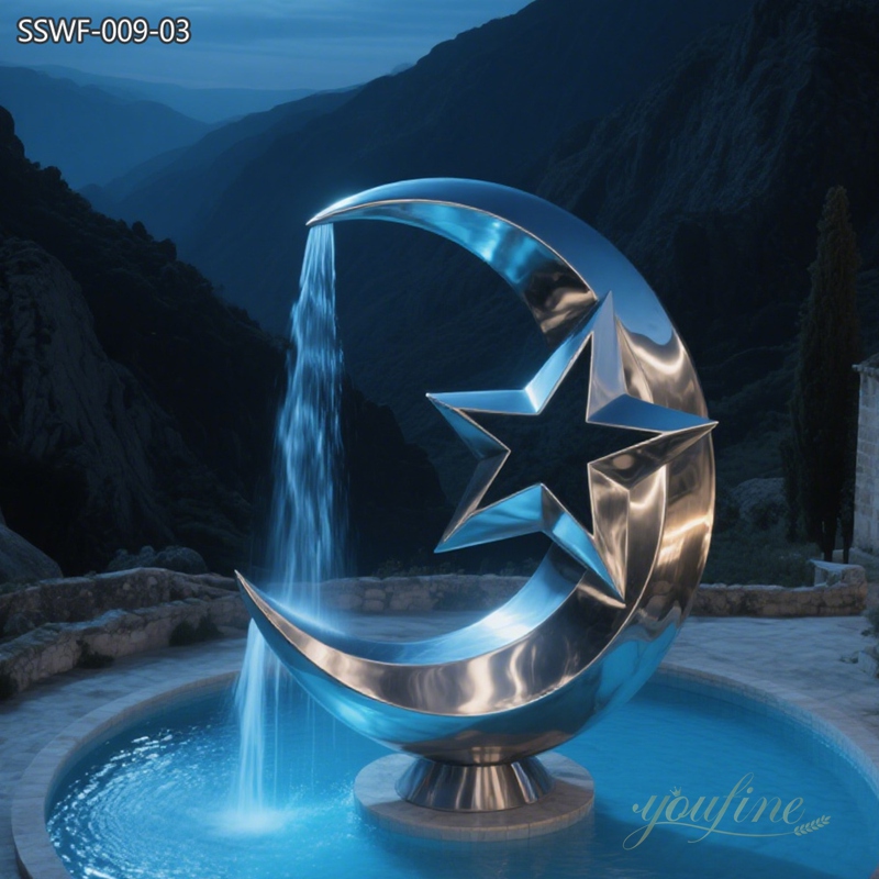 modern Moon and Star Stainless Steel Sculpture Fountain