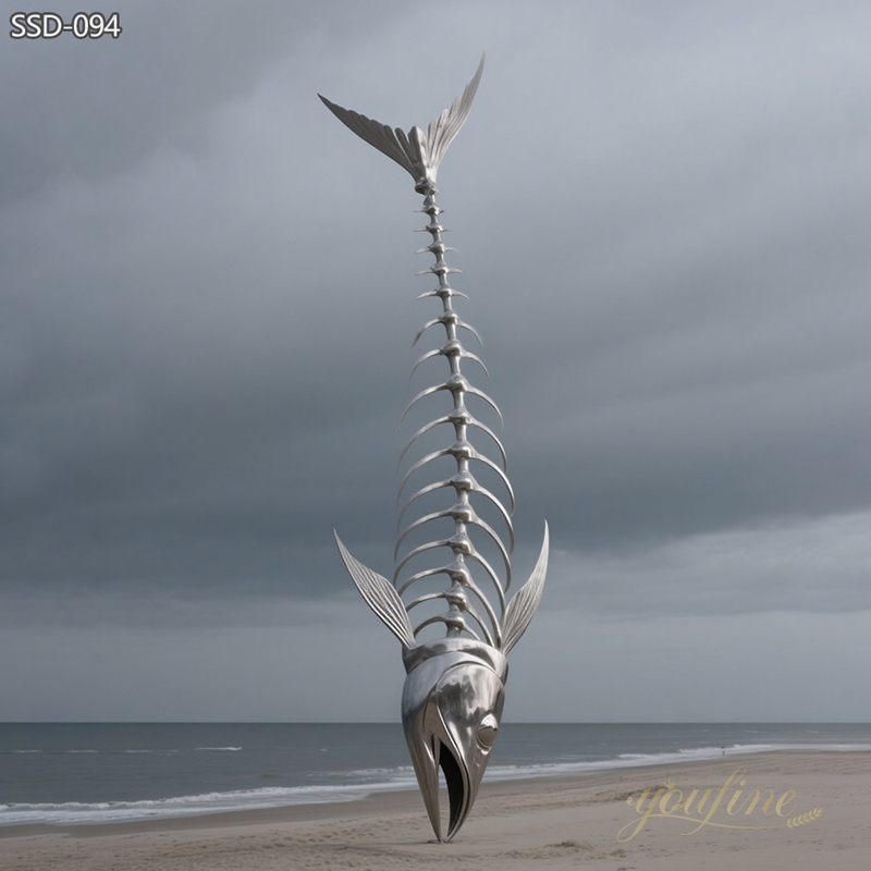 large Stainless Steel Fishbone Sculpture for seaside