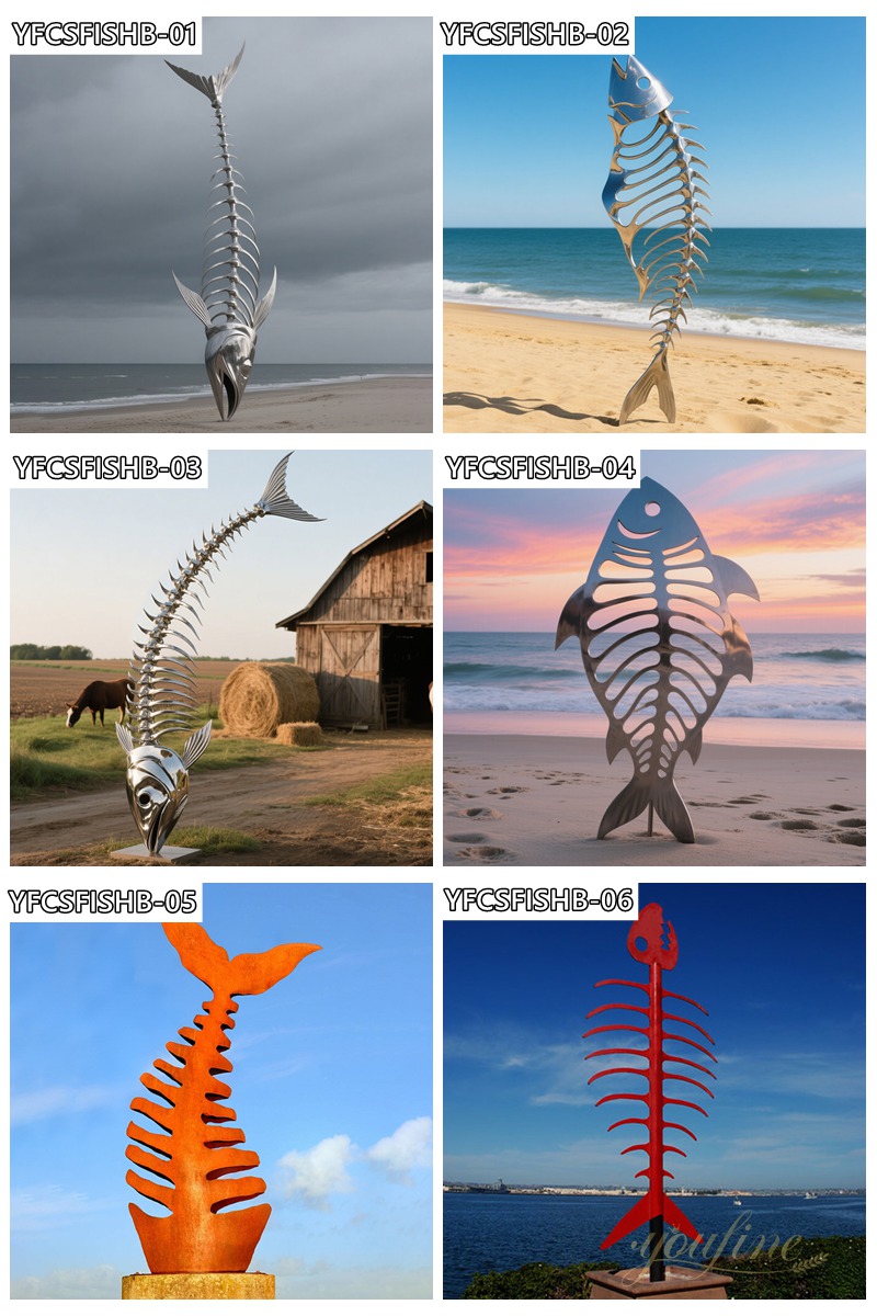 modern Stainless Steel Fishbone Sculptures