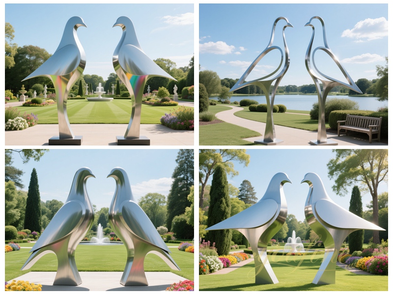 some Stainless Steel Giant Pigeon Sculptures