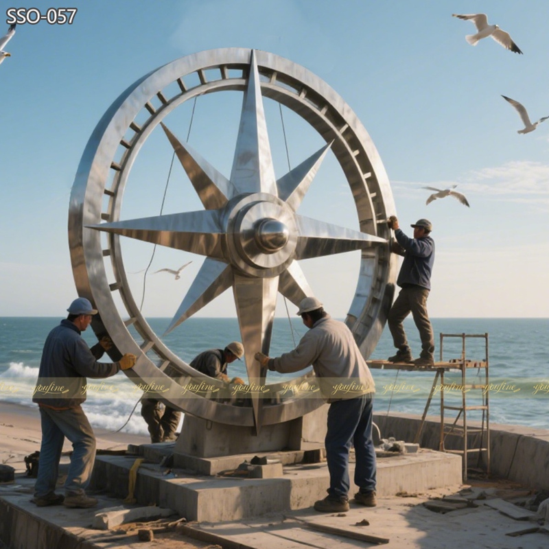 YouFine Stainless Steel Nautical Compass Sculpture installation