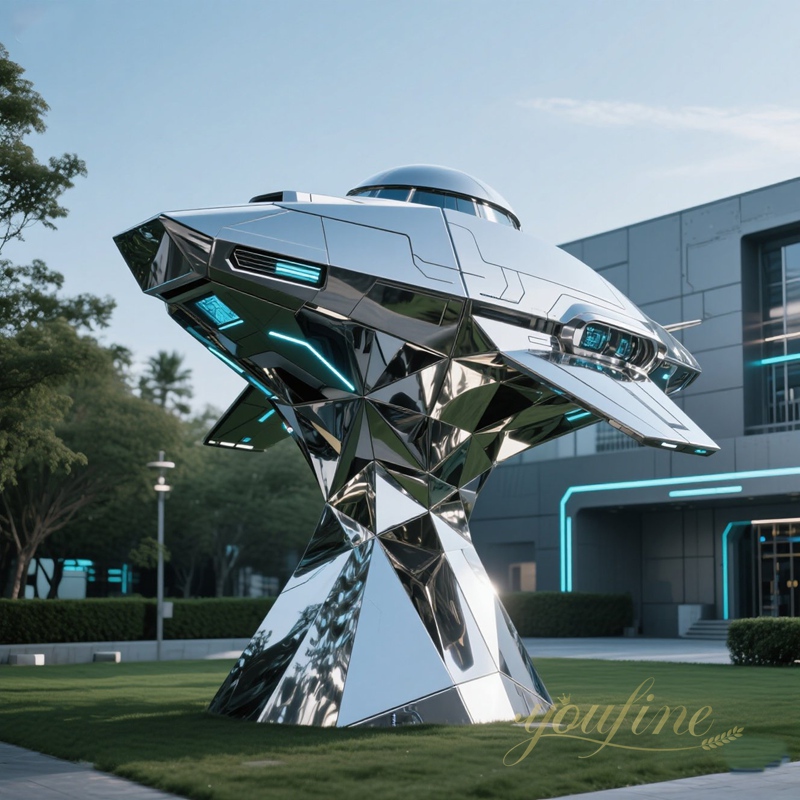 modern UFO stainless steel sculpture