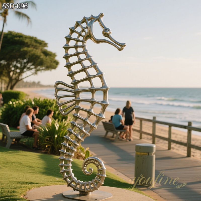 large abstract Stainless Steel Seahorse Sculpture for Coastal Landscapes