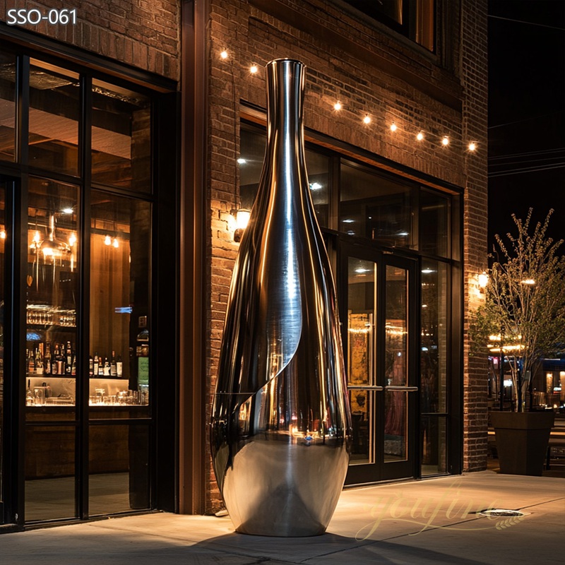 modern large stainless steel Wine Bottle Sculpture