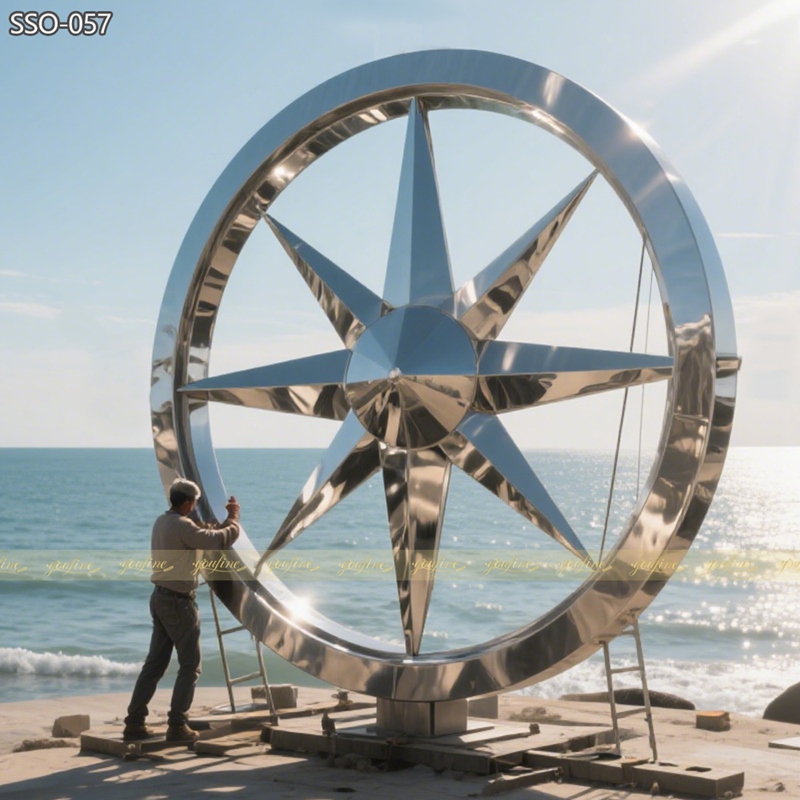 large mirror polish Stainless Steel Nautical Compass Sculpture