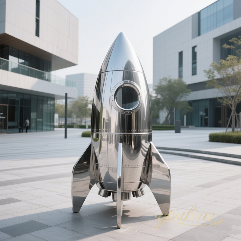 polished rocket stainless steel sculpture